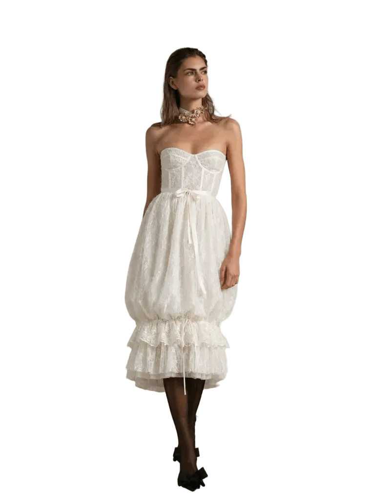 V. Chapman x Kristopher Brock Granada Dress in Eggshell Fuzzy Lace