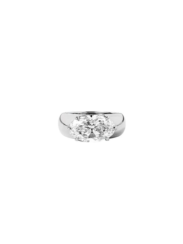 14K RHYS OVAL-CUT PINKY RING IN LAB DIAMOND, 14K WHITE GOLD