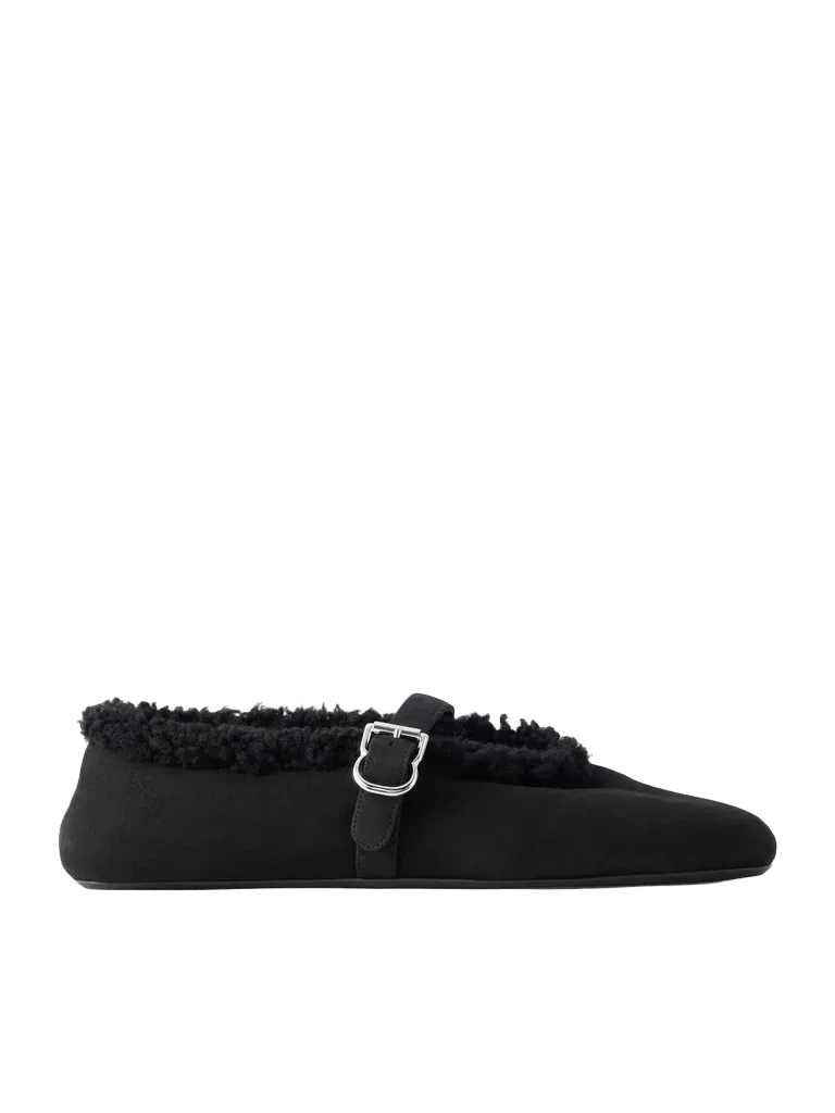 La Ballerine shearling-trimmed suede ballet flats