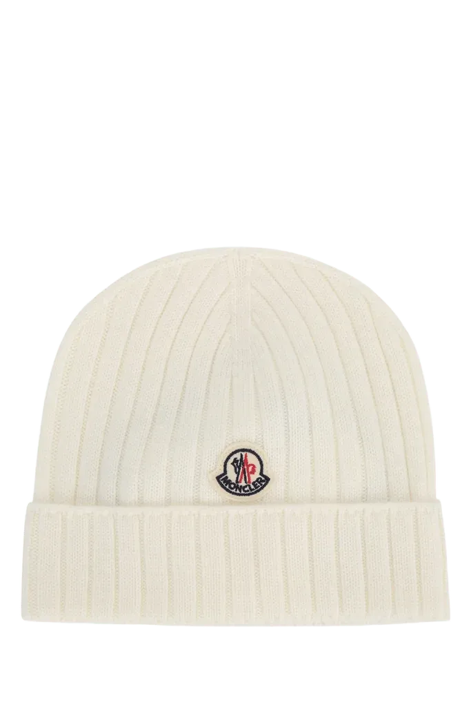 Moncler Jr HAT Ribbed Wool Beanie — Cream