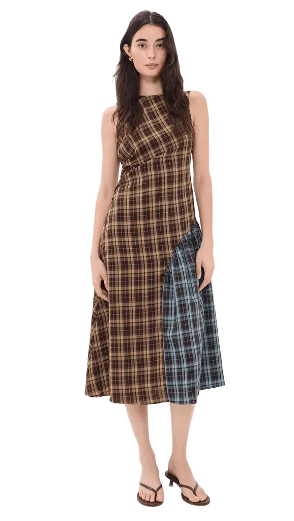 Contrast Check Panel Midaxi Dress