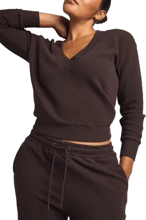 Waffle Knit Deep V in Ganache
