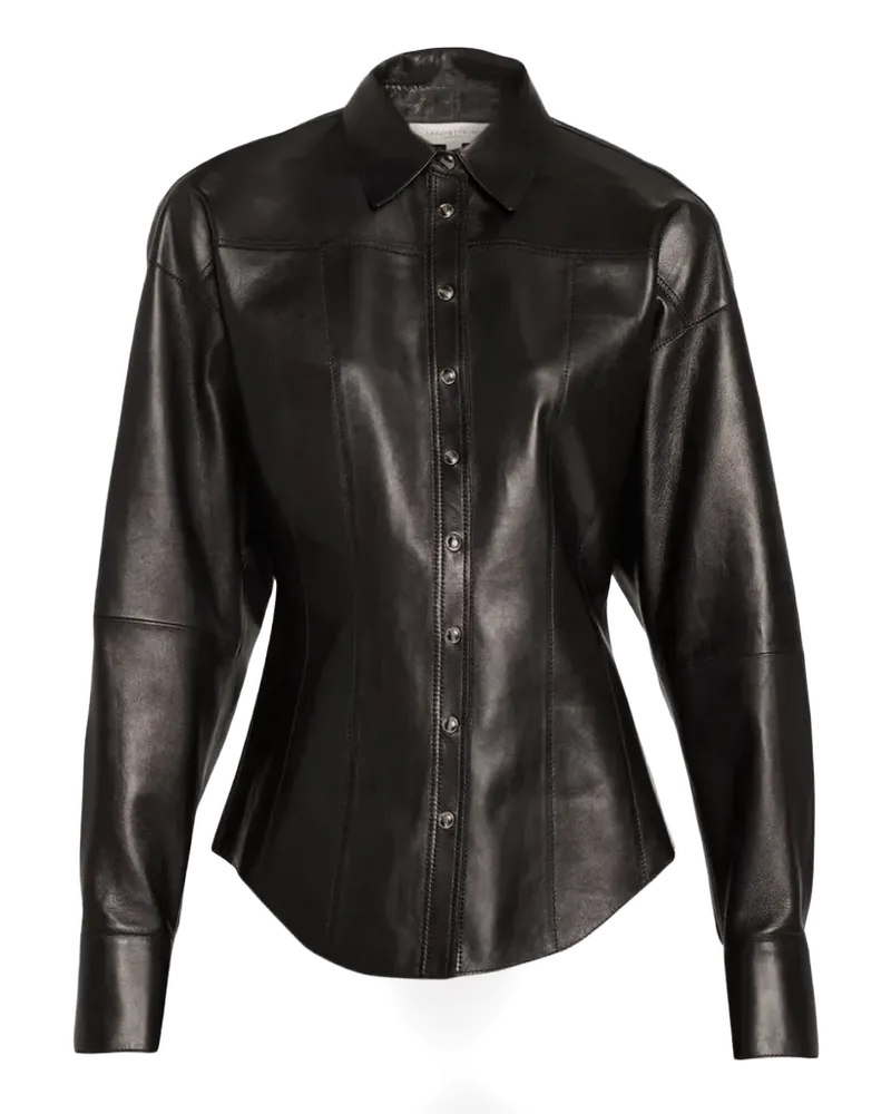 Snap-Front Nappa Leather Shirt