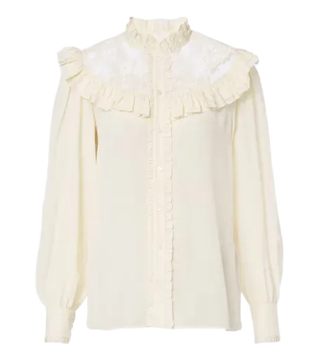 Lace-trimmed silk crêpe de chine blouse