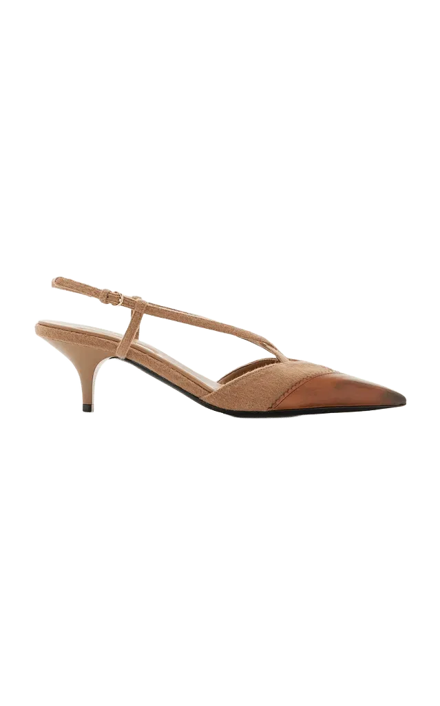 Leather-Detailed Flannel Slingback Pumps
