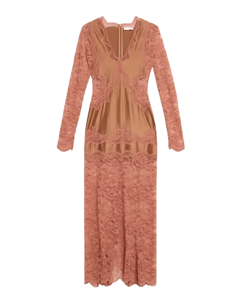 Long-Sleeve Stretch Lace Jersey Maxi Dress