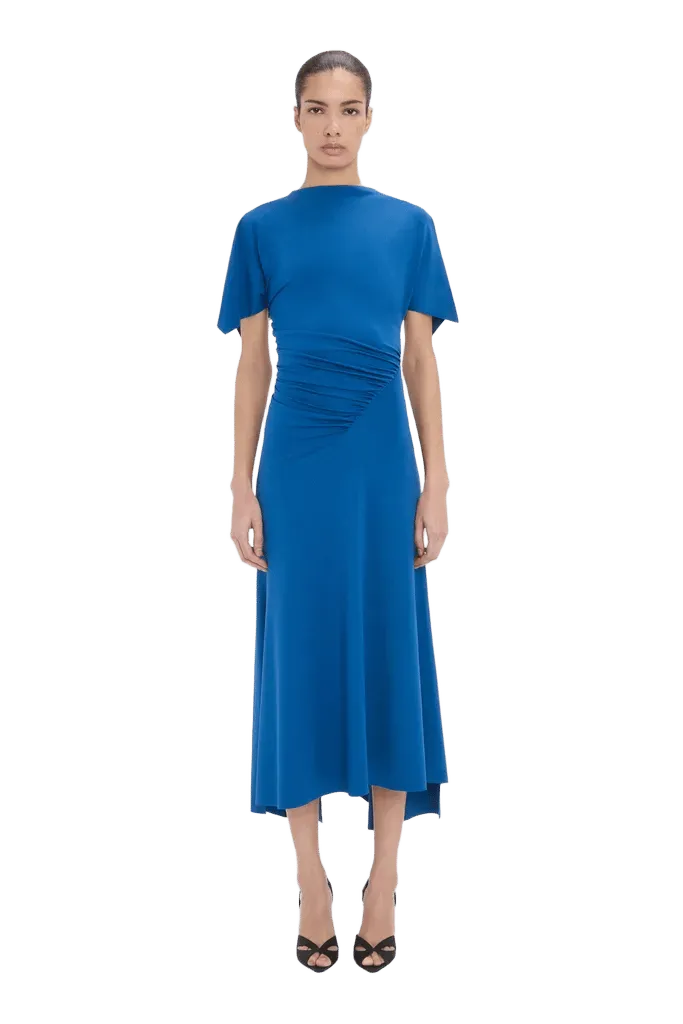 Blousey Midi Dress In Blue