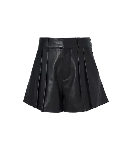 Pleated leather shorts
