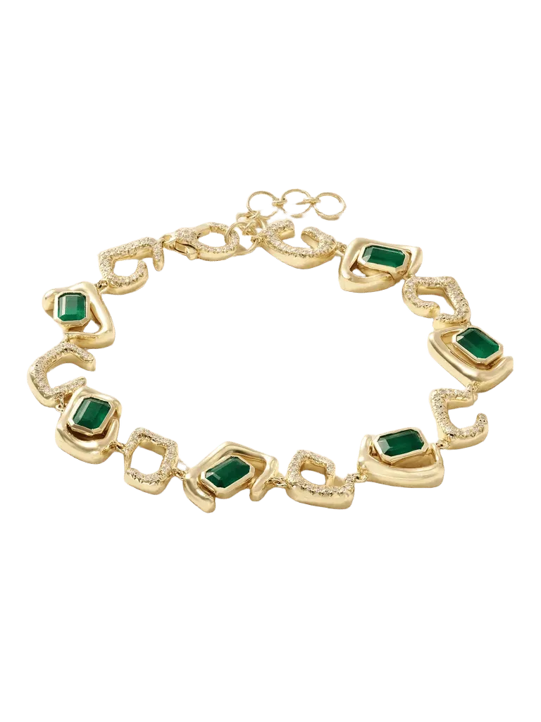 Zar 18-karat gold, emerald and diamonds bracelet