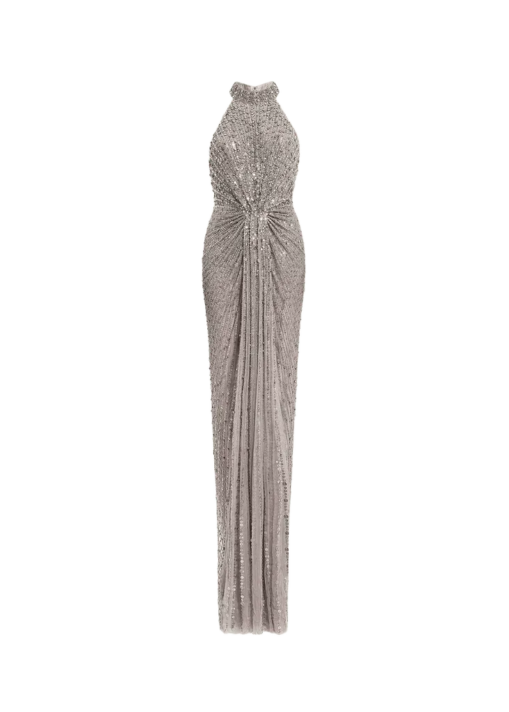 Whisper Beaded Halter Gown