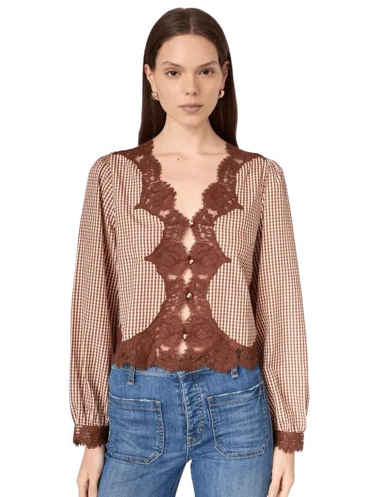 Yuri Blouse in Brown Gingham