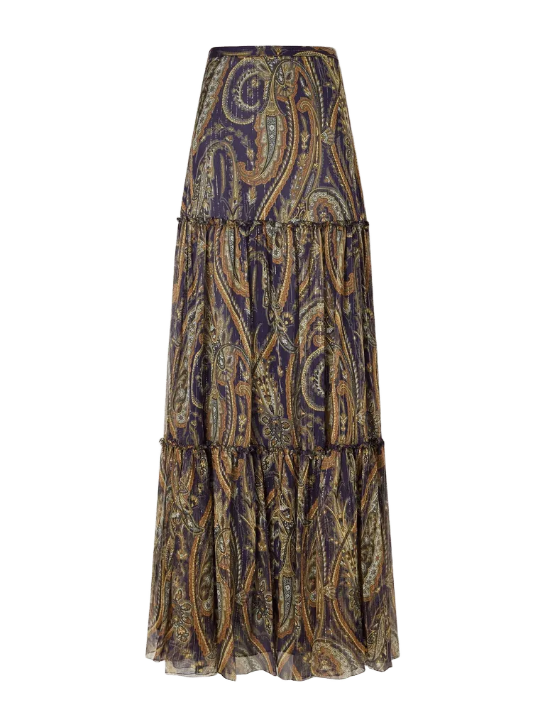 Tiered paisley-print silk-blend chiffon maxi skirt