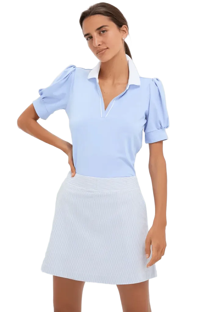 Light Blue Puff Sleeve Performance Jersey Caroline Polo