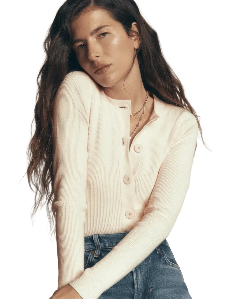 Rhianne Cotton Rib Cardigan-Ivory