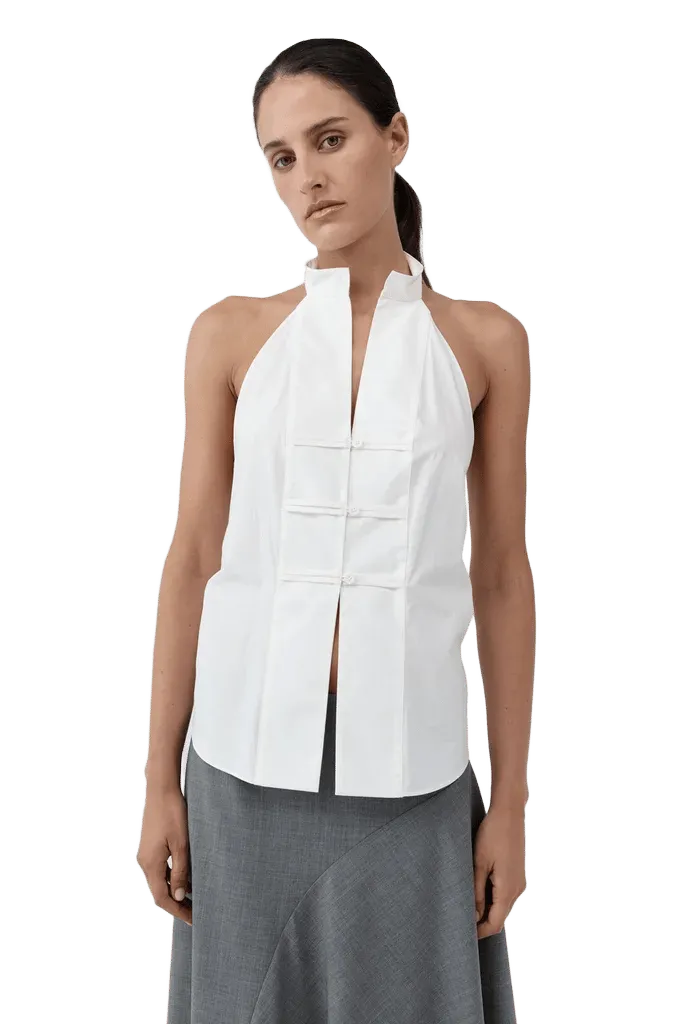 Button Detail Halter Top - Off White