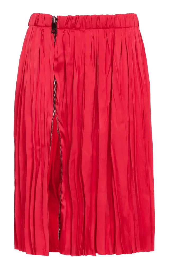 Crinkle Pleated Satin Midi Skirt