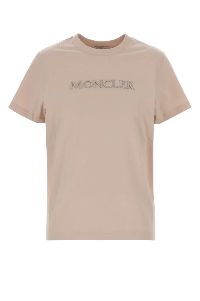 Moncler Logo-Embroidered Cotton T-Shirt — Pink