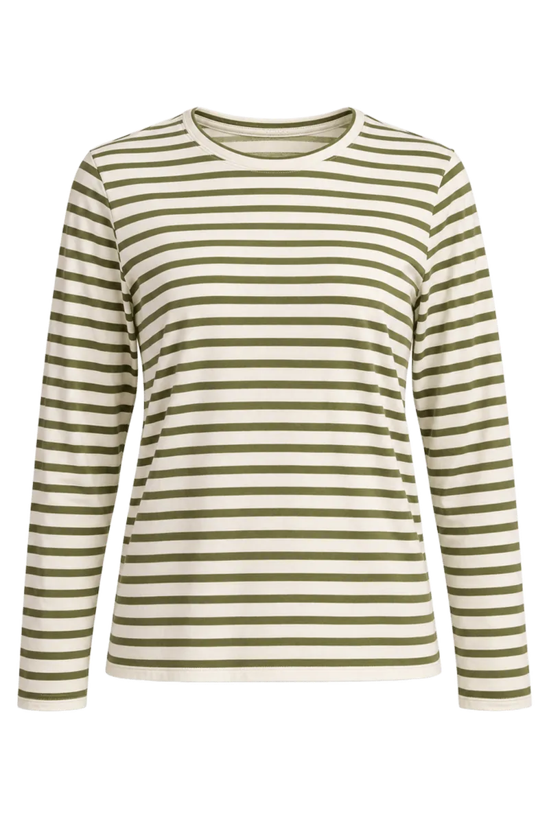 Long Sleeve Striped T Shirt - Oyster Green