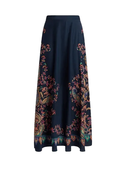 SILK MAXI SKIRT WITH PLACED FLORAL PAISLEY PRINT