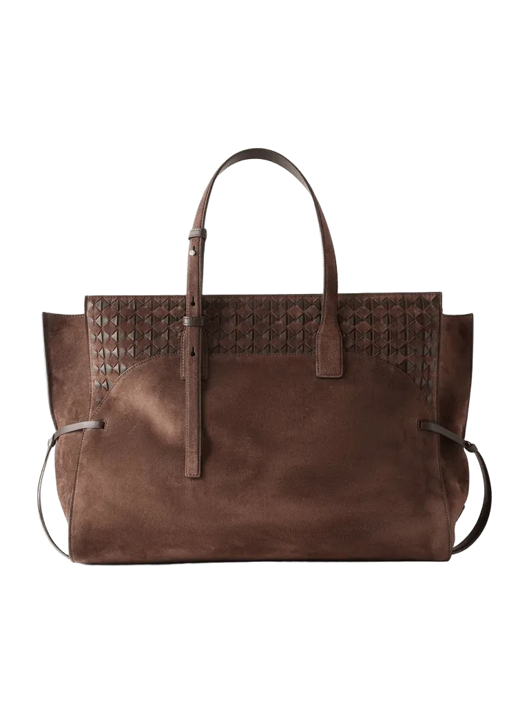 Maro maxi leather-trimmed suede tote - chocolate - One Size