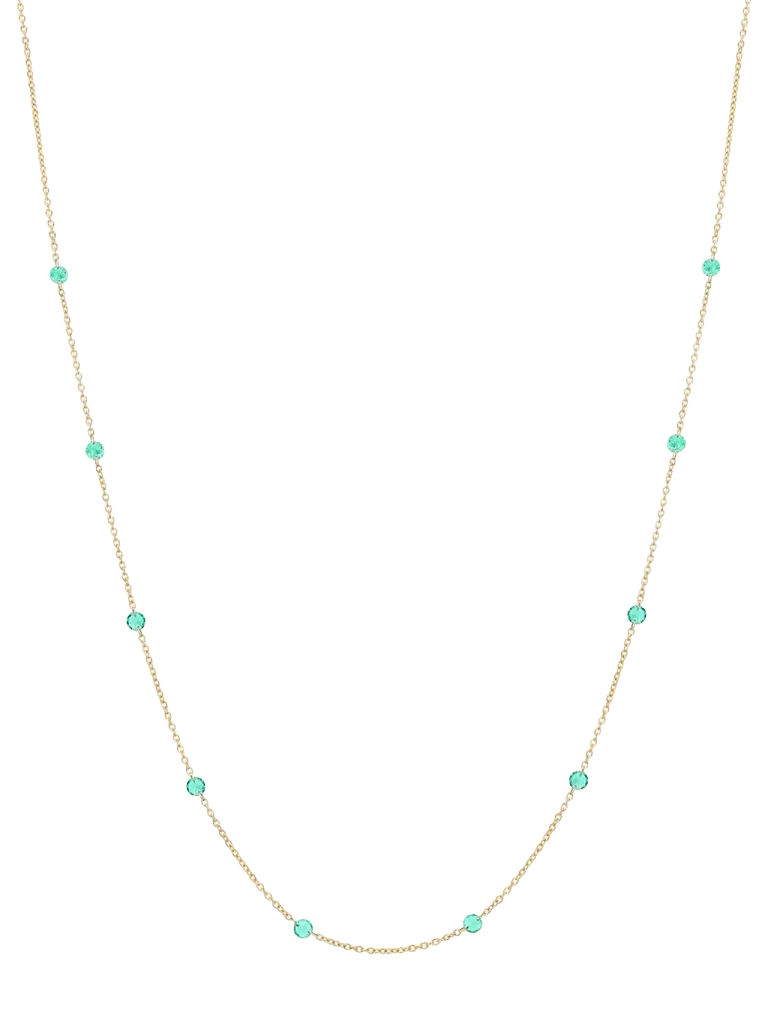 14K ROUND-CUT FLOATING NECKLACE IN 3.5MM LAB EMERALD, 14K YELLOW GOLD