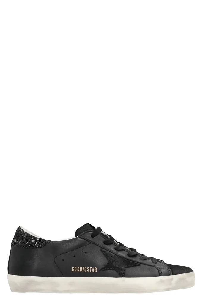 Golden Goose Low-Top Leather with Glitter Heel Sneaker — Black