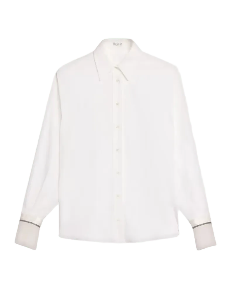 Monili Sheer-Cuff Cotton Button-Down Shirt