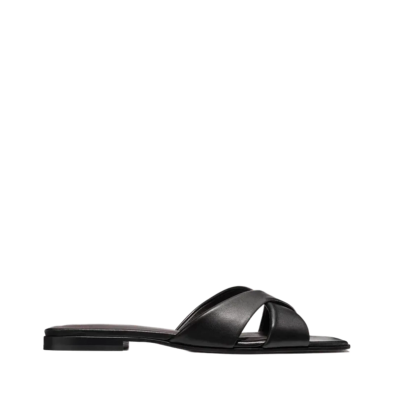The Selene Flat Sandal - Black Nappa