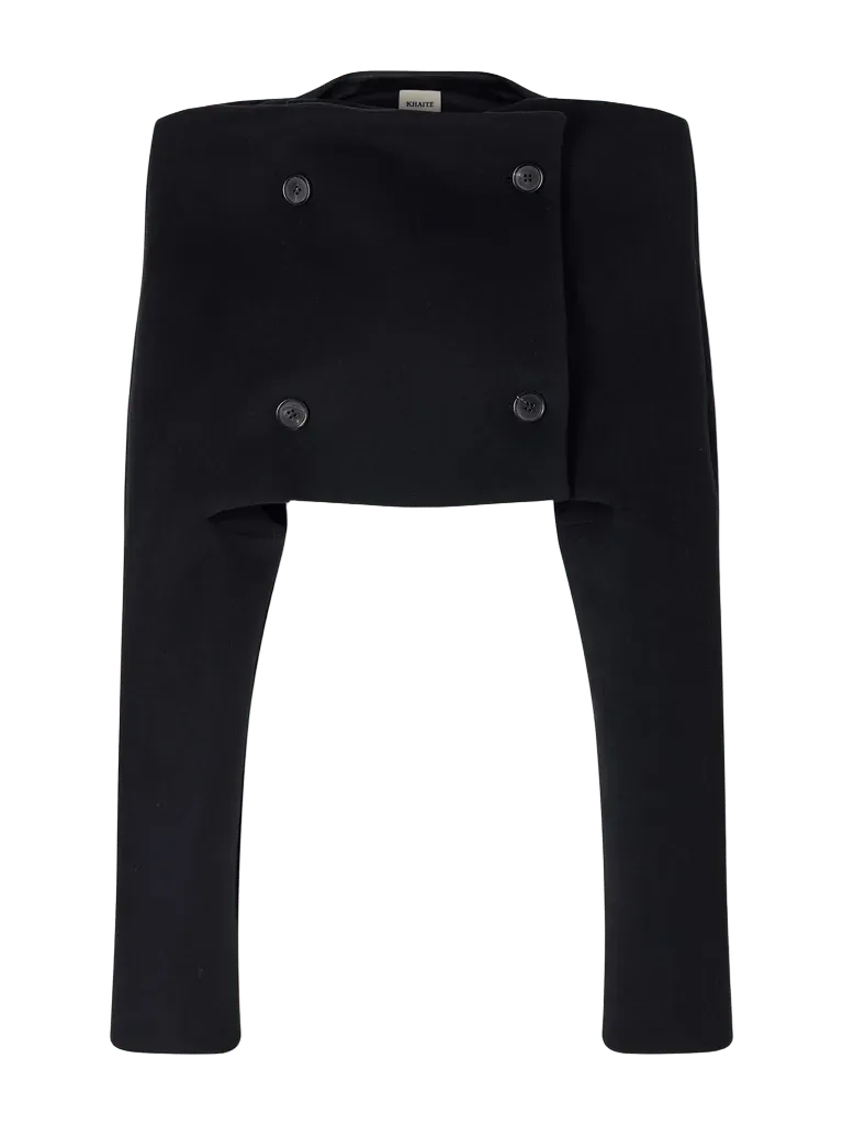 Collarless cropped double-breasted wool-crepe blazer