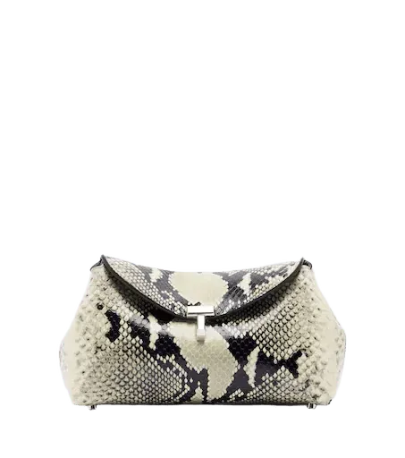 T-Lock Mini snake-effect leather clutch
