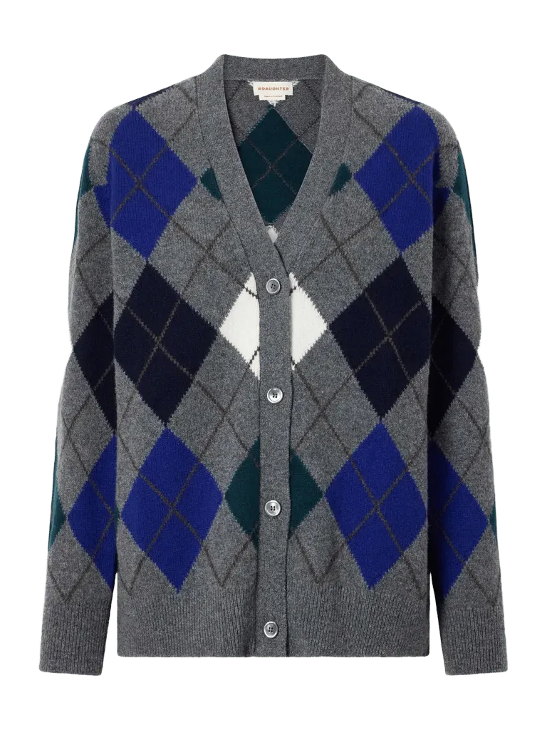 Ava Argyle checked wool-knitted cardigan