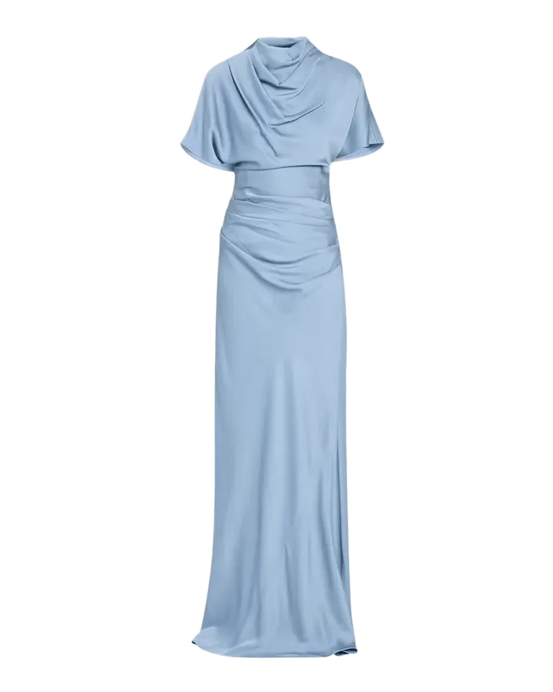 Annibelis Draped Cape-Sleeve Satin Gown