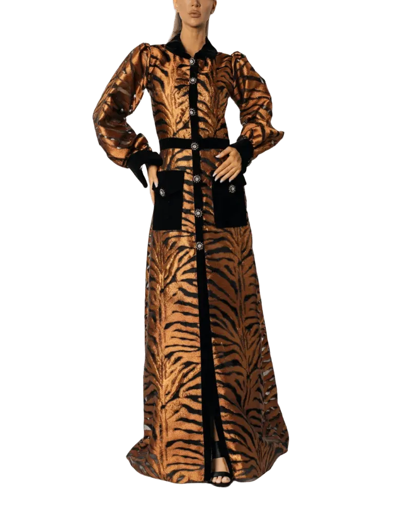 MIAU by Clara Rotescu Keala tiger-print button-up maxi dress