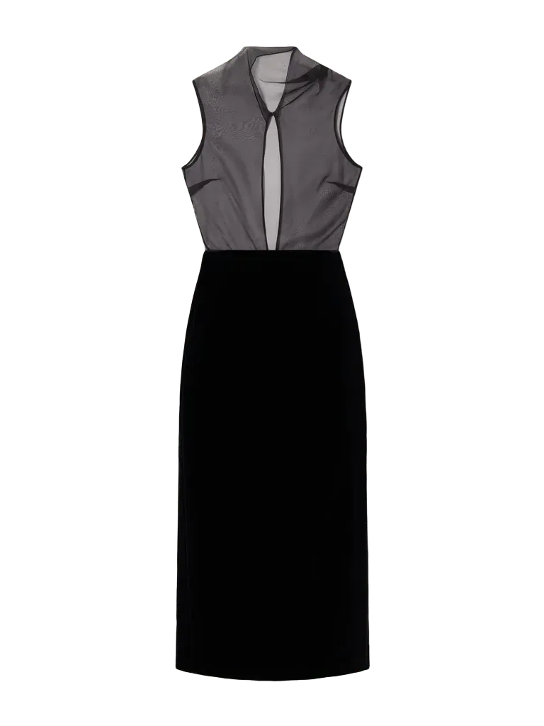 The Delphine silk-organza and cotton-blend velvet midi dress