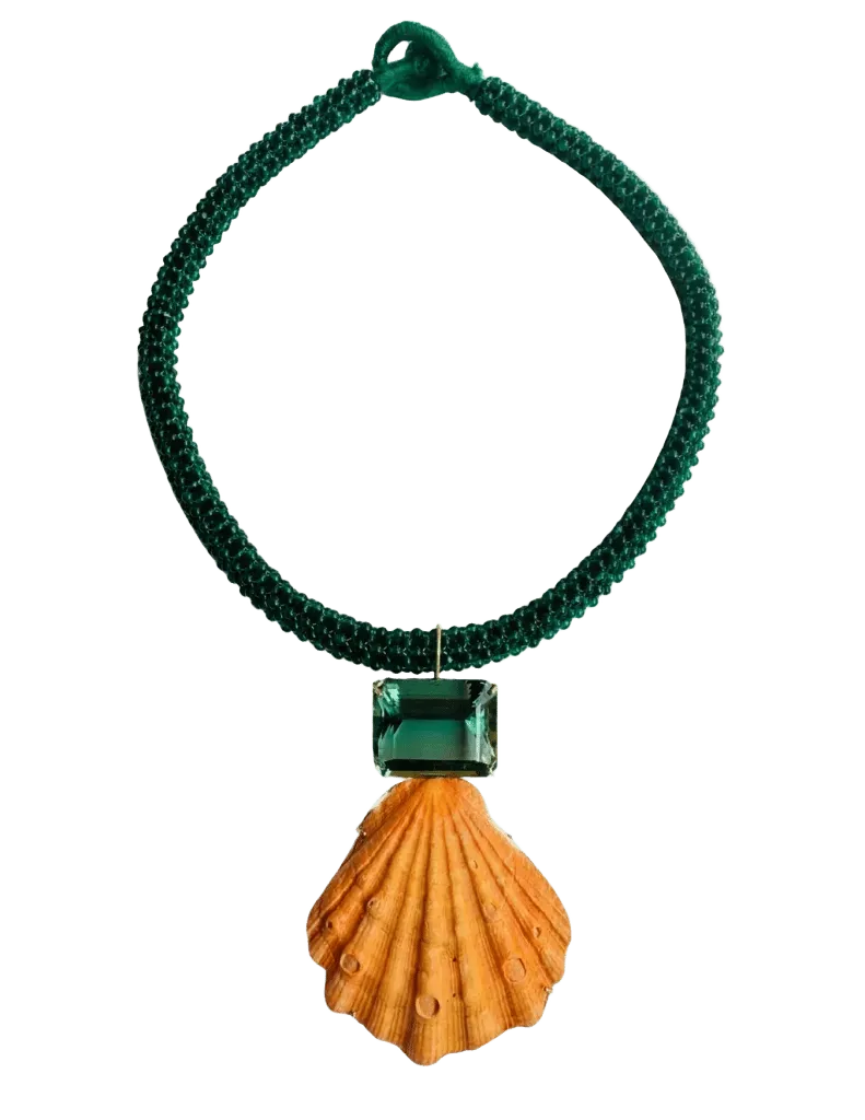 Green Onyx Embroidered Choker with Green Amethyst and Lion's Paw