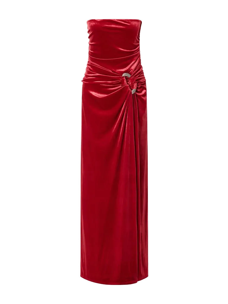 Emma embellished gathered velvet bustier gown