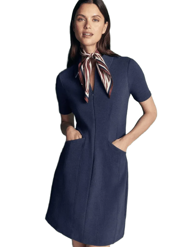 Nia Short Sleeve Zip Dress-Navy
