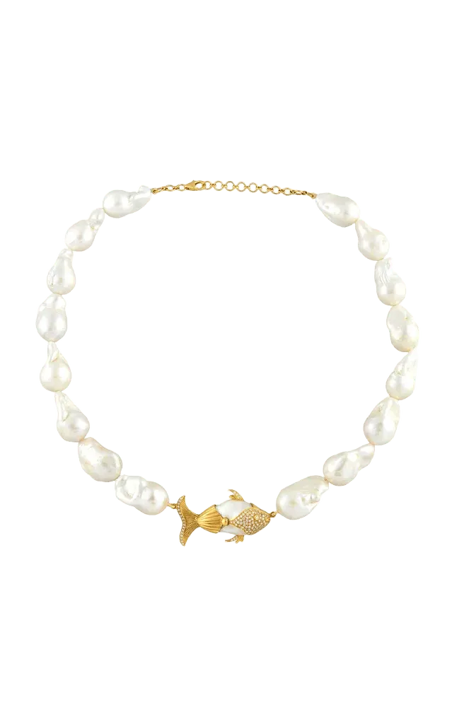 18k Yellow Gold Popcorn Pearl Neckpiece Necklace
