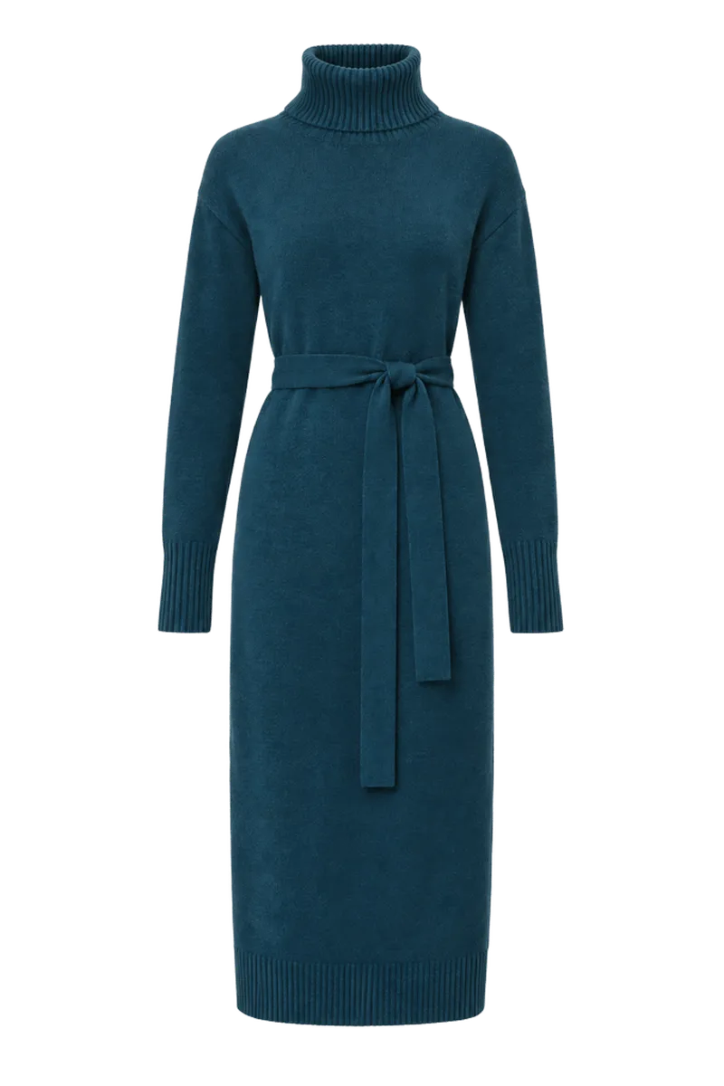Belted Turtleneck Sweater Dress