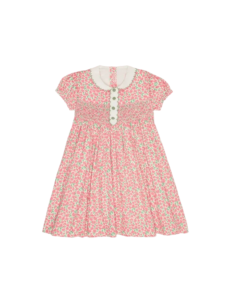Red Floral Coco Girl Hand-Smocked Dress