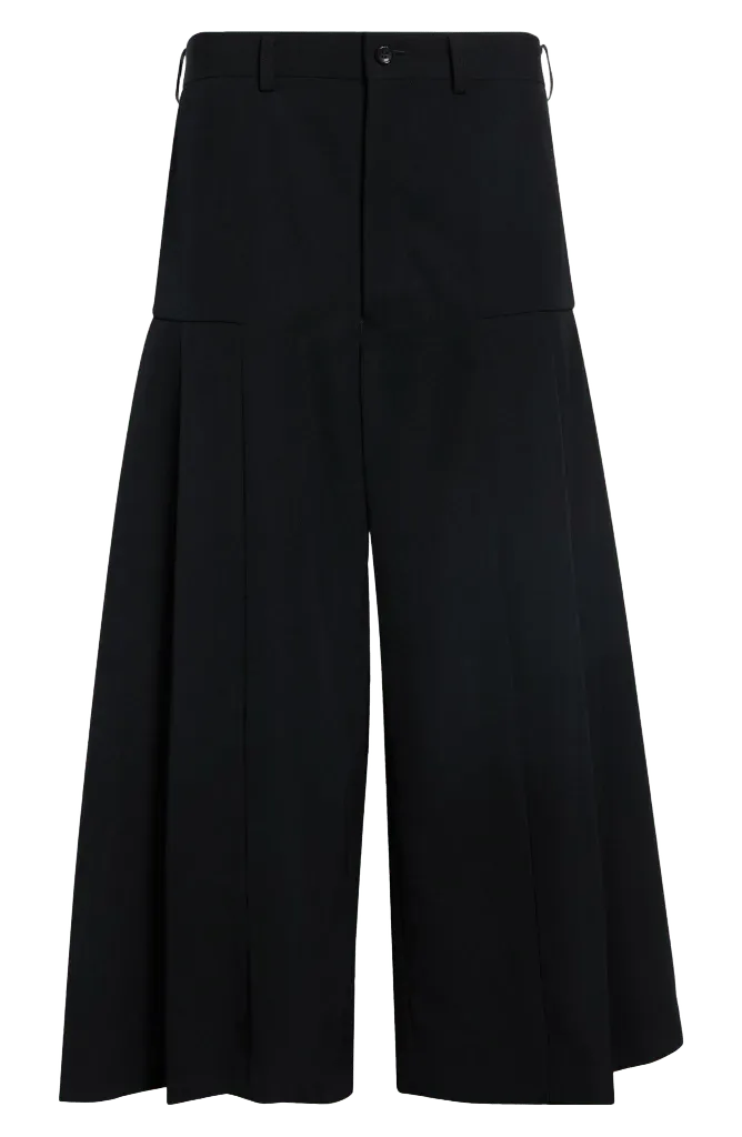 Wool Gabardine Pleated Wide Leg Pants
