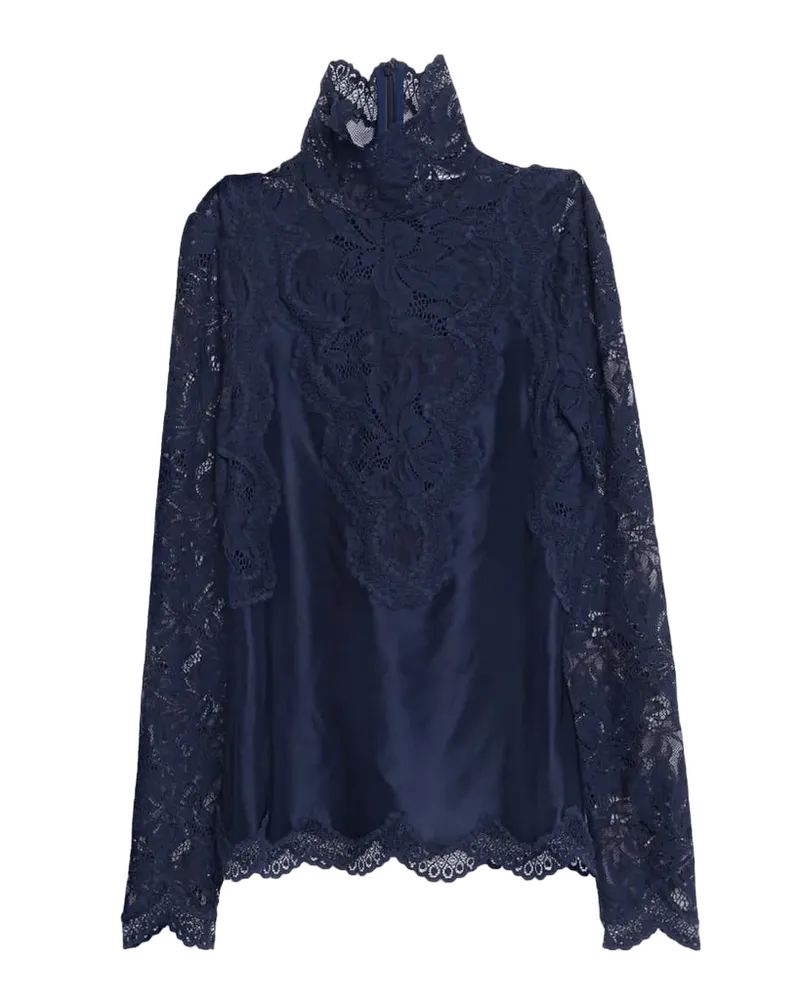 Turtleneck Lace And Jersey Long-Sleeve Top