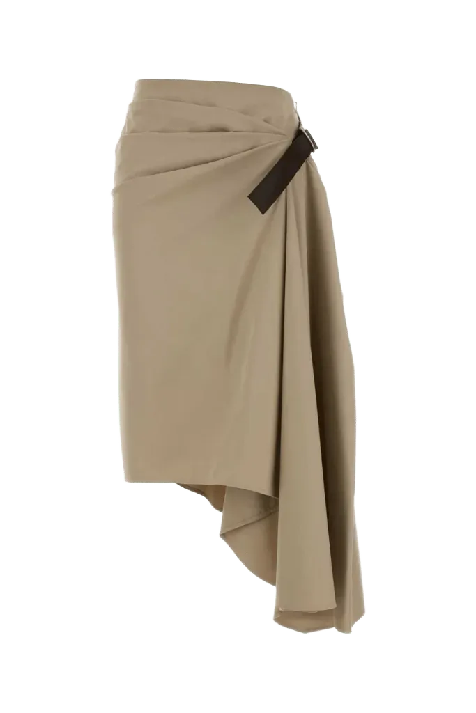 Loewe Draped Cotton Silk Skirt — Beige