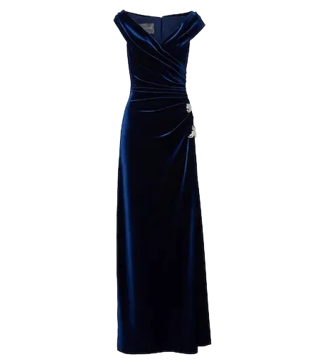 Embellished draped velvet gown
