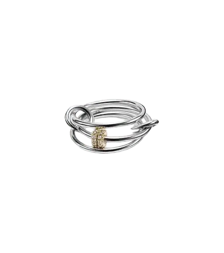 Sterling silver and 18kt gold linked rings with diamonds