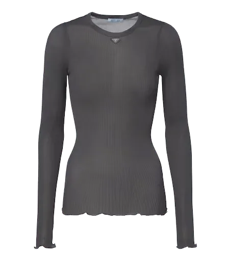 Ribbed-knit silk top