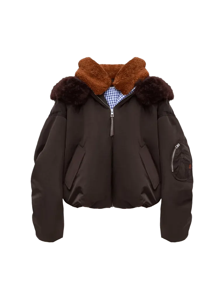 Hooded Faux-Leather Bomber Jacket
