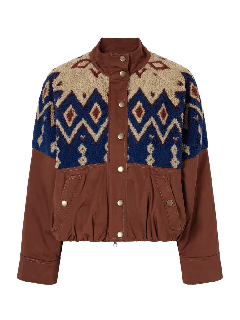 Knoll gathered Fair Isle fleece-trimmed cotton-twill jacket