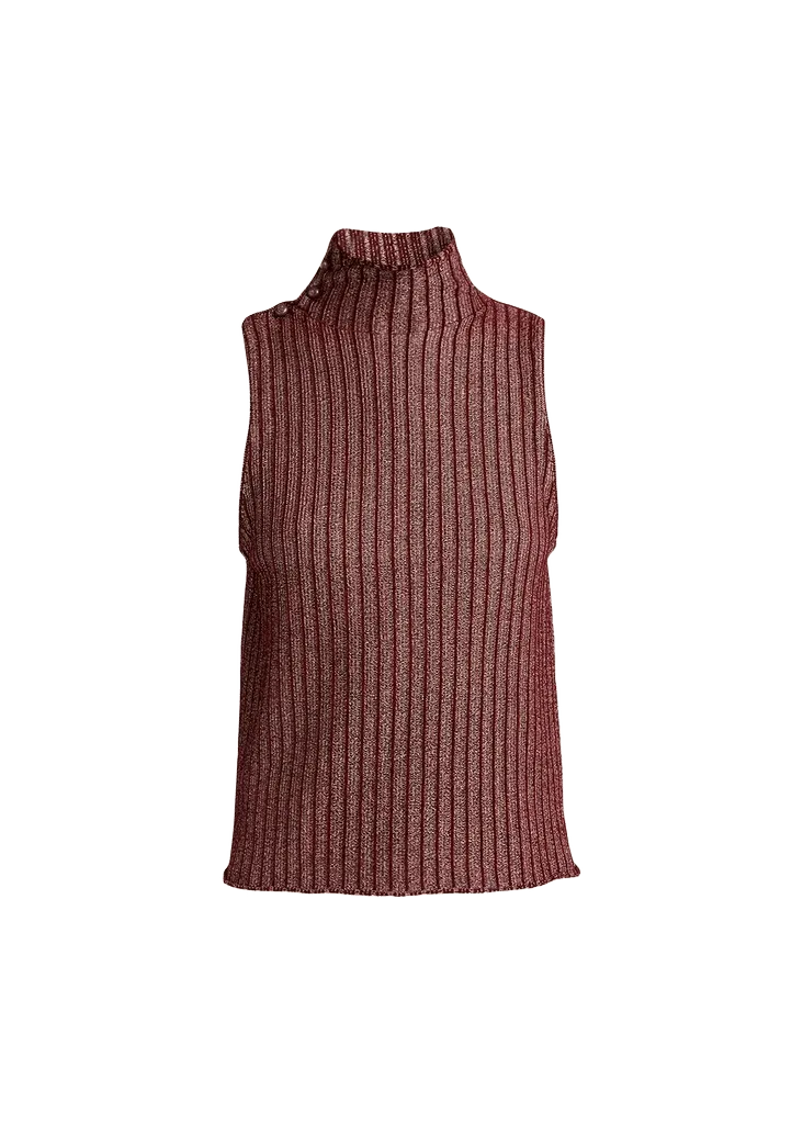 Button Turtleneck Rib Knit Tank Top