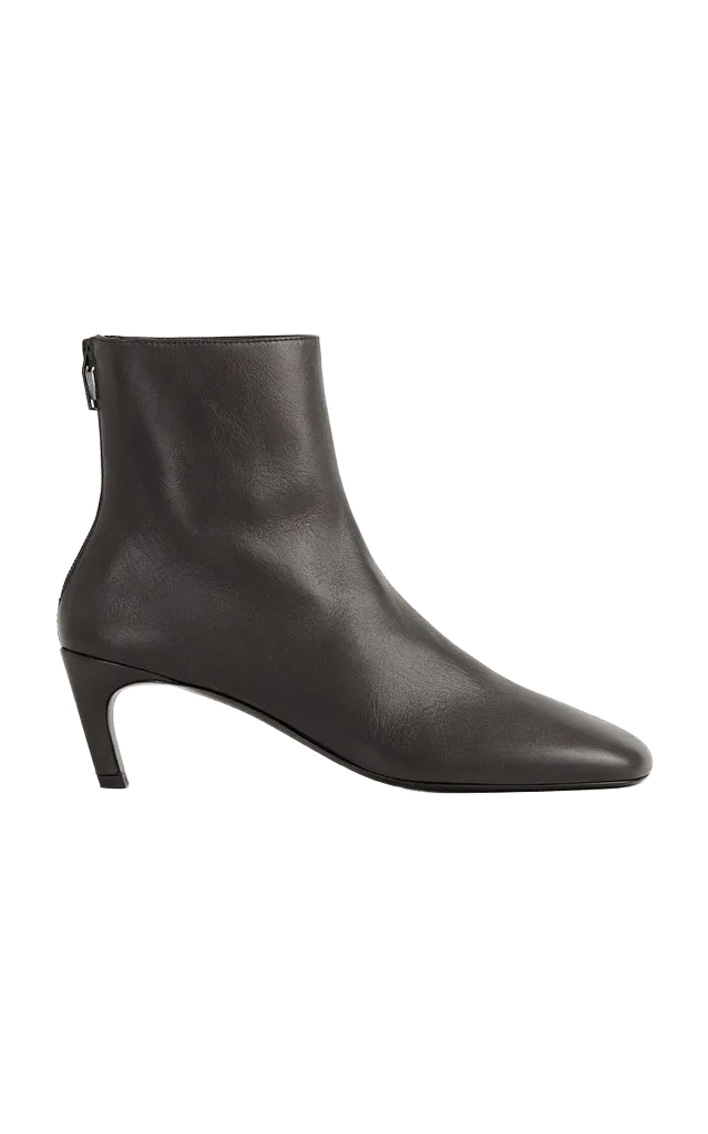 Mid-Heel Leather Ankle Boots